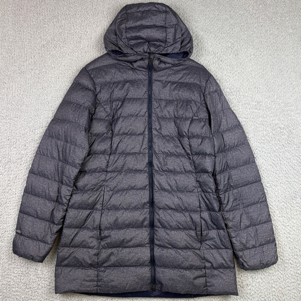 Eddie Bauer Puffer Jacket Womens Medium Gray EB650 Down Hooded Parka Lightweight